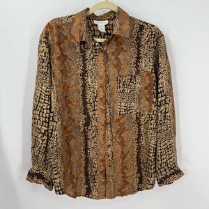 K Arnold vintage 100% silk blouse featuring a brown and black snakeskin print S